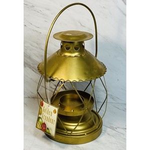 VINTAGE 8” GOLD METAL CANDLE LANTERN NEW ( Golden Grandeur )
